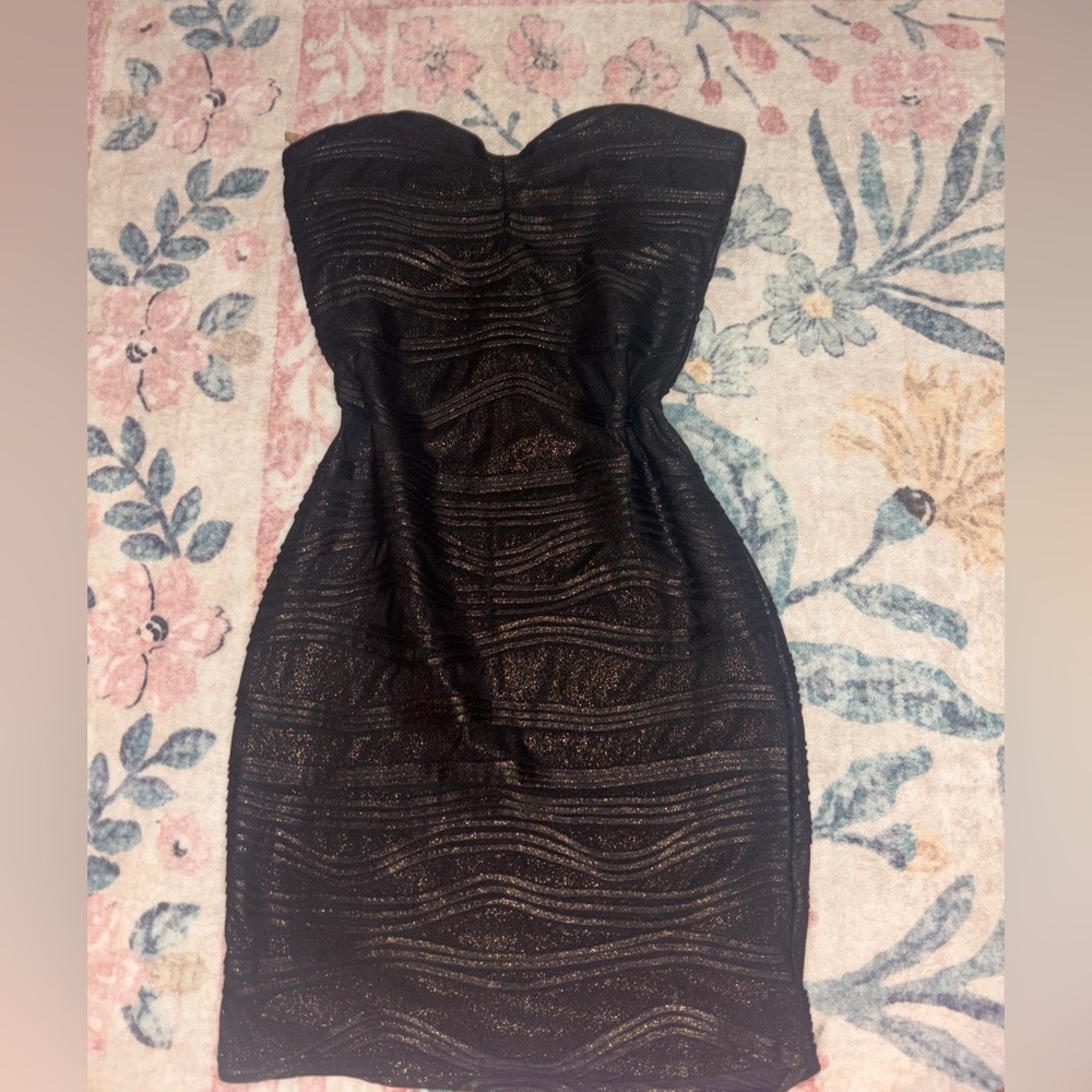 Wet Seal Black and Gold Textured Strapless Dress